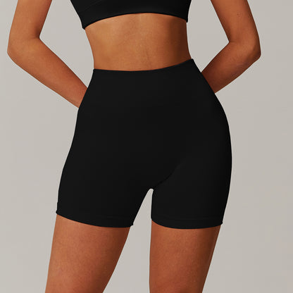High Waisted Ribbed Fitness Workout Shorts - Stretchy Athletic Biker Shorts