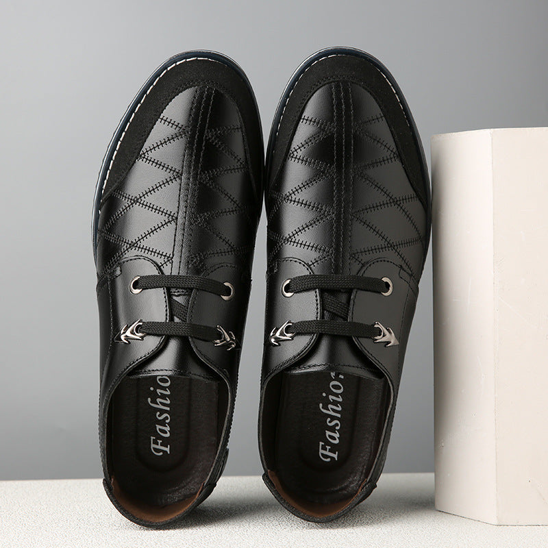 Men's Casual Leather Shoes - Korean Version Trendy Quilted Blue Sneakers