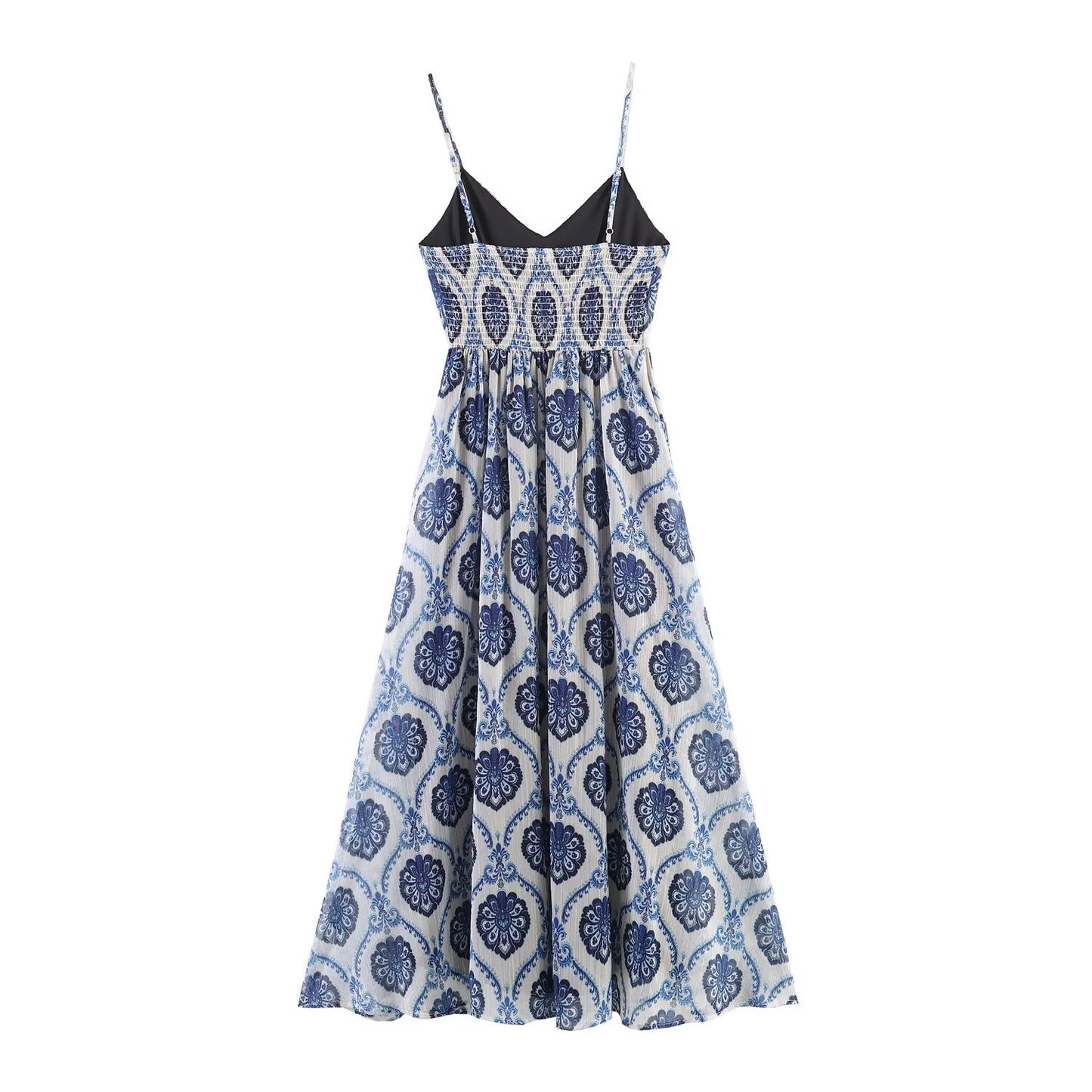 Elegant Printed Chiffon Maxi Dress - Loose Casual Strap Dress for Vacation