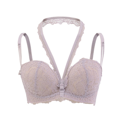 Push Up Padded Lace Bra with Deep V Neck and Thin Straps