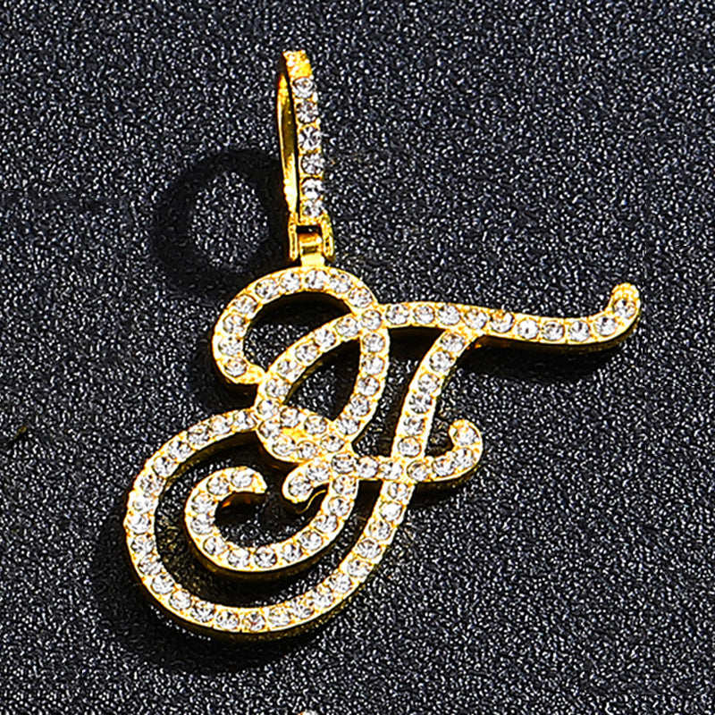 Iced Out Initial Letter Pendant Cuban Chain Necklace