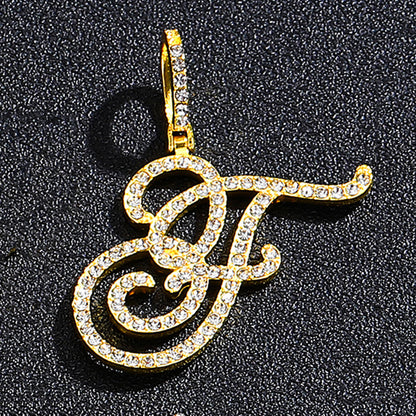 Iced Out Initial Letter Pendant Cuban Chain Necklace