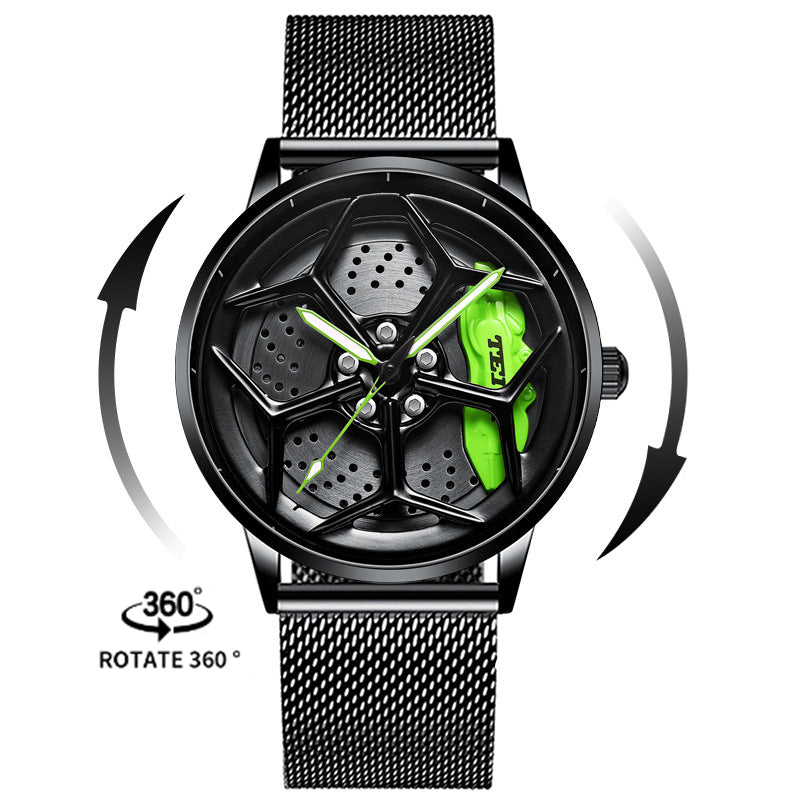 Luxury Men's Car Wheel Hub Watch - Stainless Steel Waterproof Quartz Wristwatch