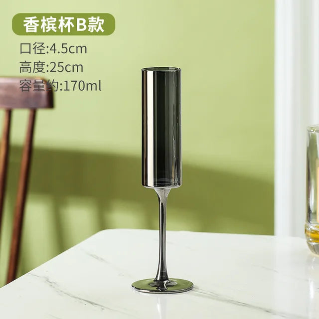 Luxury Electroplated Smoky Gray Crystal Glass | Modern Black Brandy & Whiskey Goblet