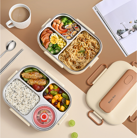 Large 1500ml 304 Stainless Steel Bento Lunch Box - Microwave Safe Compartment Design with Sealed Insulation & Cutlery