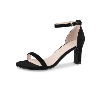 Women's Real Leather Flat Sandals with Thick Heels | French Style Black/Nude High Heel Sandals