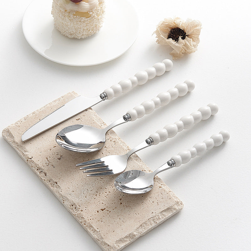 4-Piece Designer Pearl Handle Cutlery Set - Elegant Emerald Green & Stainless Steel Flatware