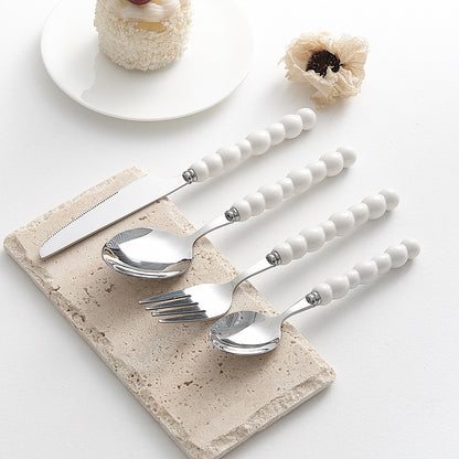 4-Piece Designer Pearl Handle Cutlery Set - Elegant Emerald Green & Stainless Steel Flatware