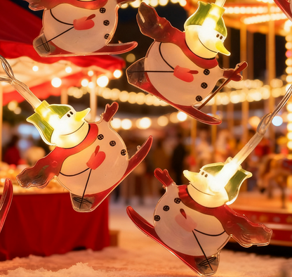 Festive Skiing Snowman Fairy Lights for Holiday Tree Decor
