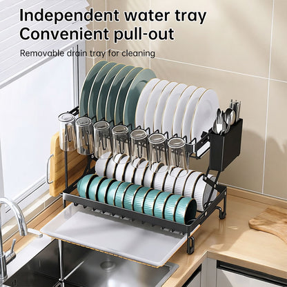 Foldable 2-Layer Kitchen Dish Rack | Large Capacity Countertop Drying Shelf