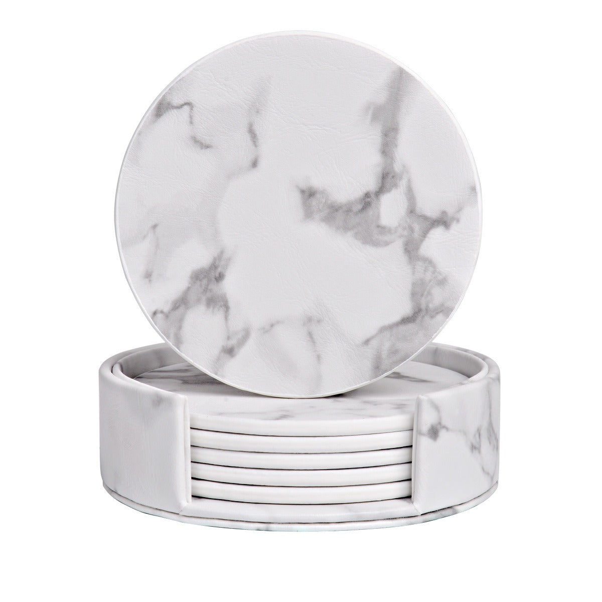 Elegant Round Marble Print Leather Coasters | Heat-Resistant Drink Mats for Home & Office