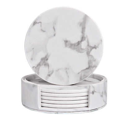 Elegant Round Marble Print Leather Coasters | Heat-Resistant Drink Mats for Home & Office