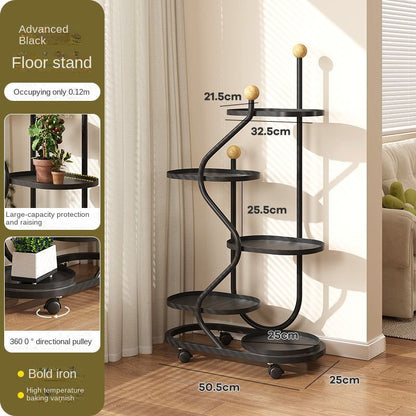 Multi-Layer Mobile Flower Stand with Wheels – Creative S-Shaped Metal Plant Shelf for Balcony