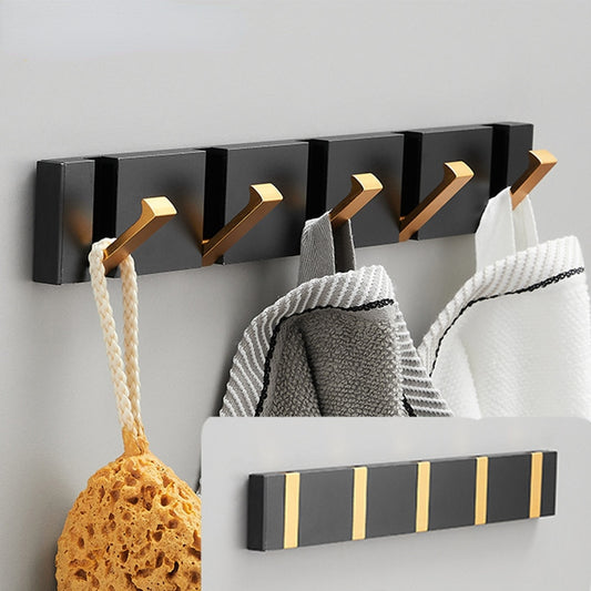 Modern Folding Wall Hooks Rack – Luxury Black & Gold Coat & Towel Hanger for Bathroom & Entryway