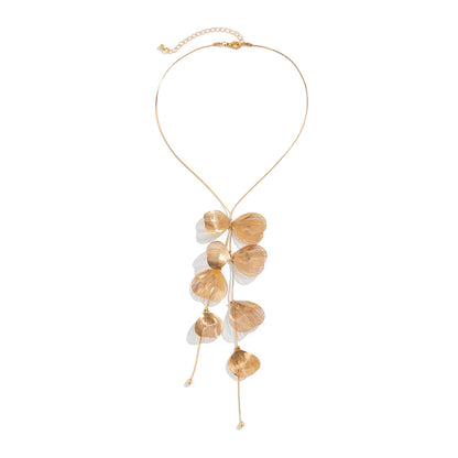 Retro Gold Ginkgo Leaf Tassel Necklace & Long Drop Earrings Set
