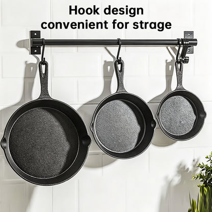 Pre-Seasoned Cast Iron Skillet Set with Wooden Base for Egg & Crepe