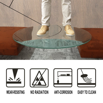 36" Round Tempered Glass Coffee Table with Wood Base