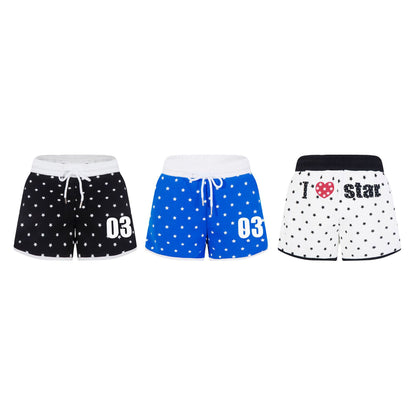 Trendy Star Print Sports Shorts - Casual High Waist Color-Blocked Hot Pants for Women
