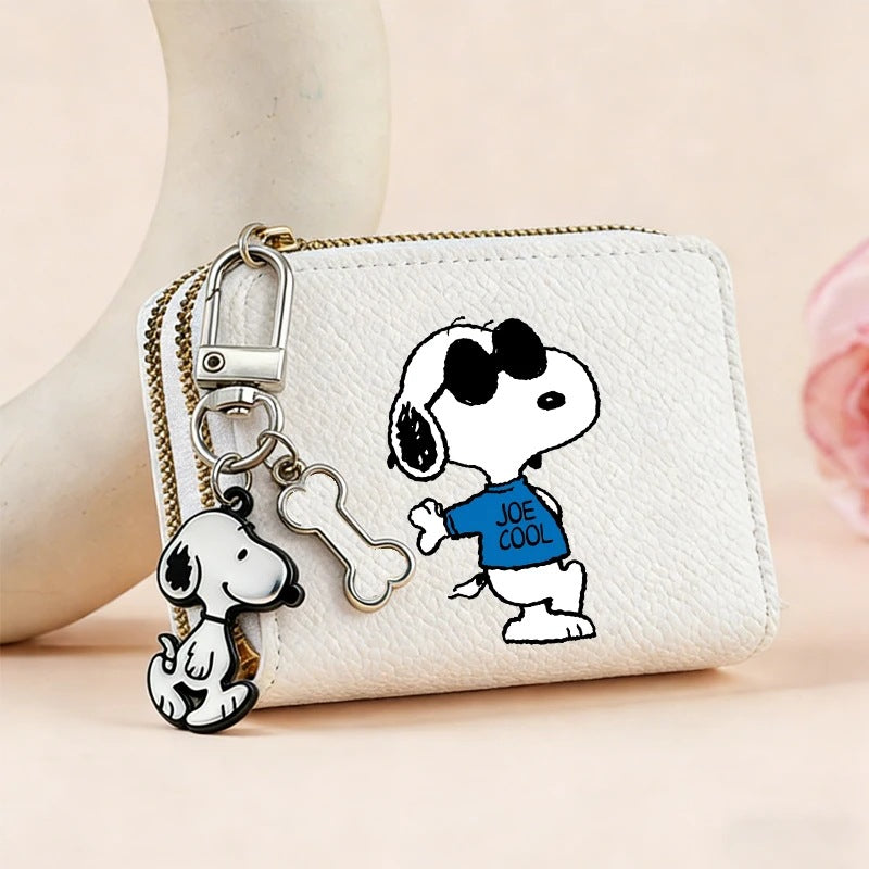 Cute Snoopy Dog Double Zipper Coin Wallet - Mini Credit Card Holder & Cartoon Pouch