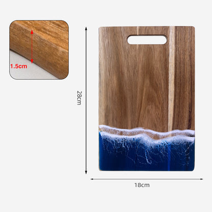 Luxury Resin Ocean Wave Wood Cutting Board - Handmade Acacia Wood Charcuterie Board