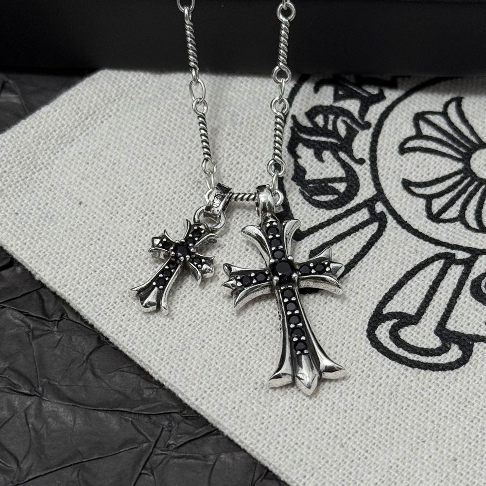 Retro Chrome Hearts Style Cross Necklace - Punk Rock Jewelry with Double Pendant