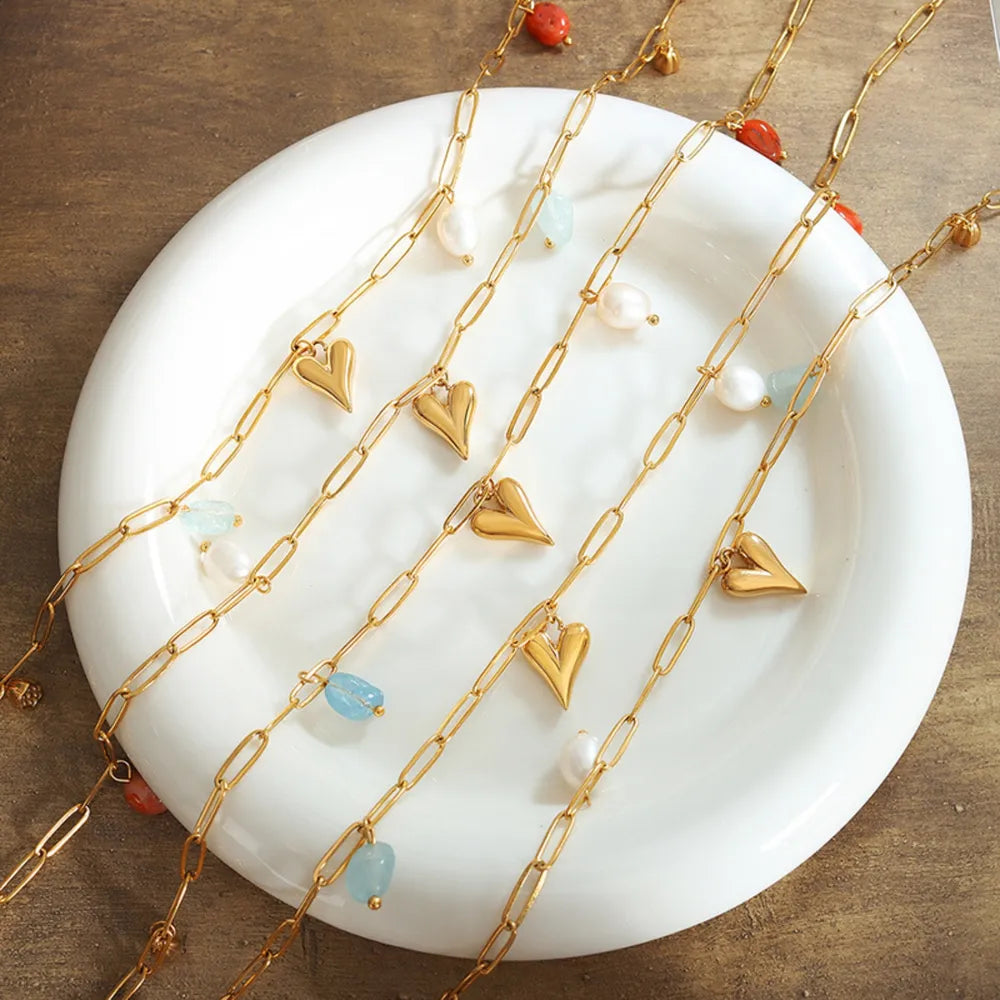 Gold Heart Pendant with Colorful Gemstone Drops