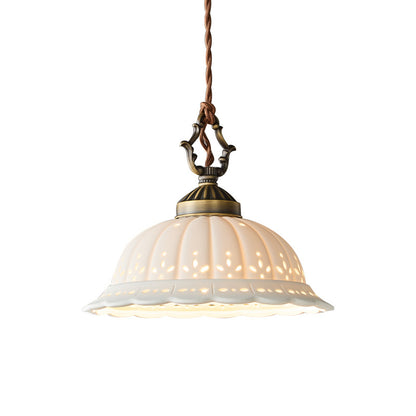 Retro Copper Bedside Pendant Light – Elegant Japanese Style Ceramic Hanging Lamp for Bedroom & Cafe