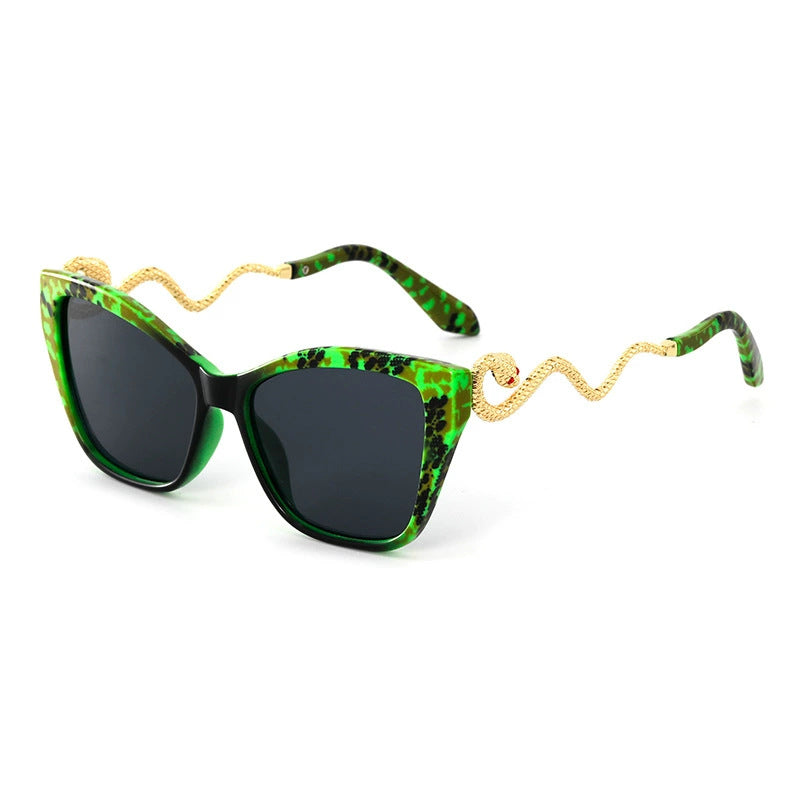 Retro Cat Eye Sunglasses with Metal Snake Temple Design | Trendy Party Shades