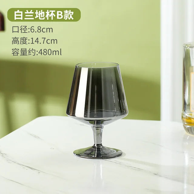 Luxury Electroplated Smoky Gray Crystal Glass | Modern Black Brandy & Whiskey Goblet
