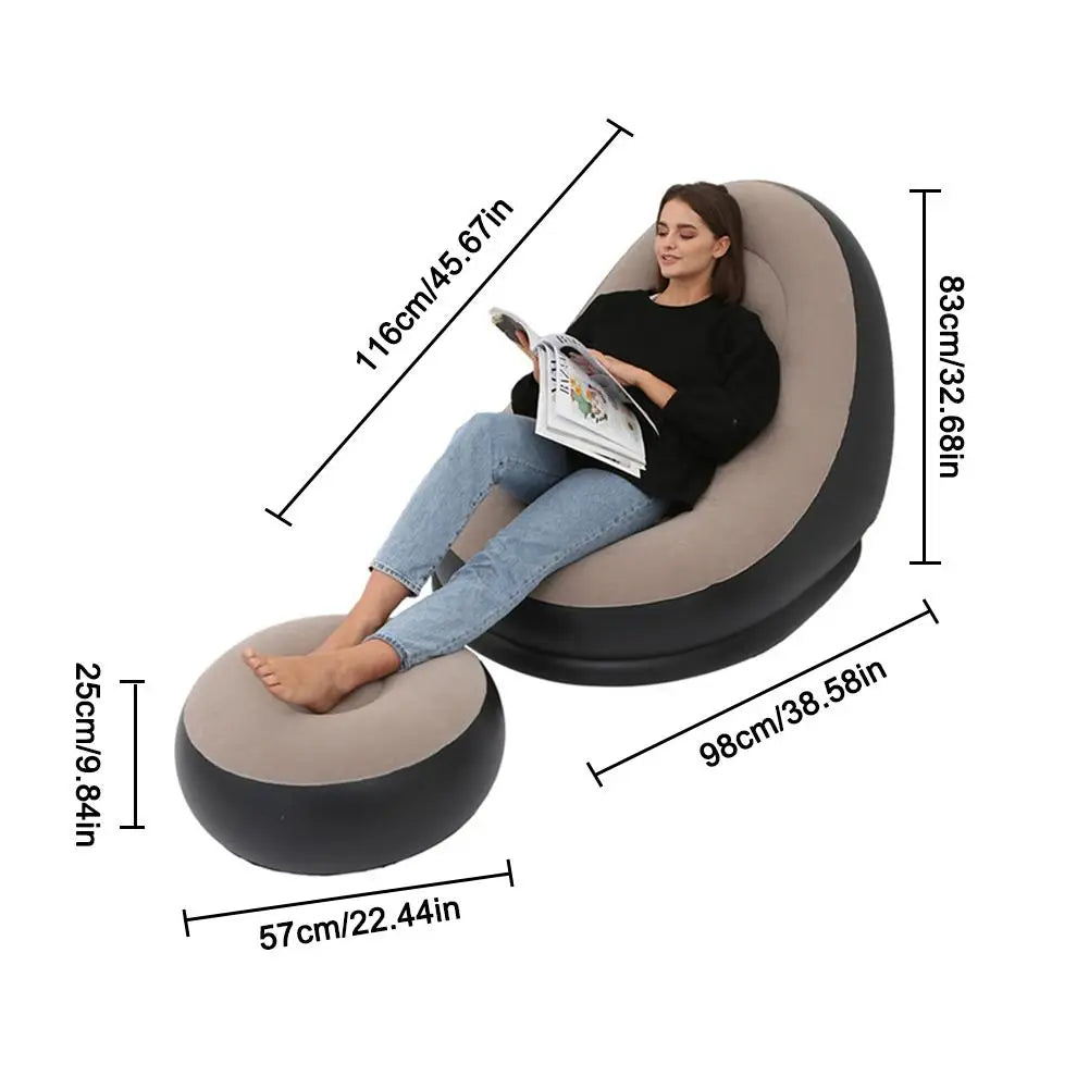 Inflatable Lazy Sofa Chair with Leg Rest | Comfortable Air Mattress Beanbag for Home & Outdoor Use