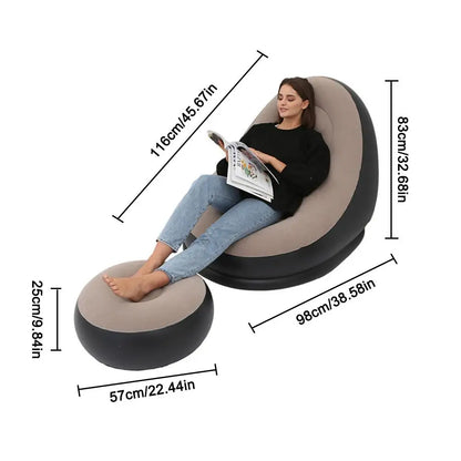 Inflatable Lazy Sofa Chair with Leg Rest | Comfortable Air Mattress Beanbag for Home & Outdoor Use