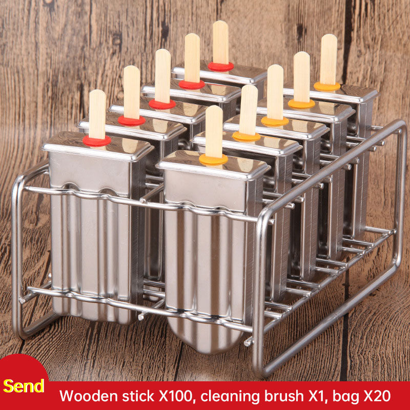 Household 304 Stainless Steel Ice Cream Popsicle Mold Set with Rack