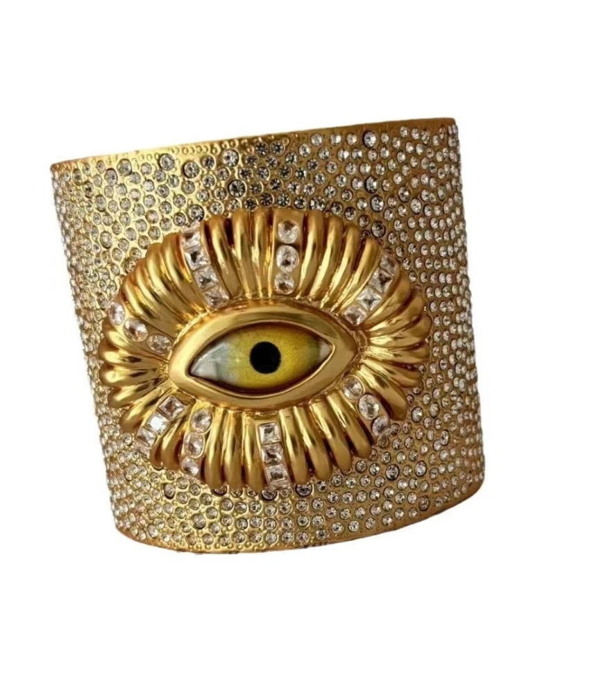 Luxury Rhinestone Inlaid Statement Eye Bracelet - Exaggerated Punk Cuff