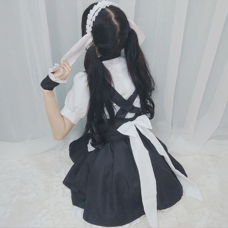 Cute Gothic Lolita Maid Dress - Playful Black & White Tuxedo Style Fluffy Mini Skirt with Bunny Ears