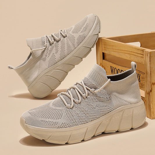 Unisex Casual Flyknit Socks Shoes with Thick Sole (Couple/Student Fashion)