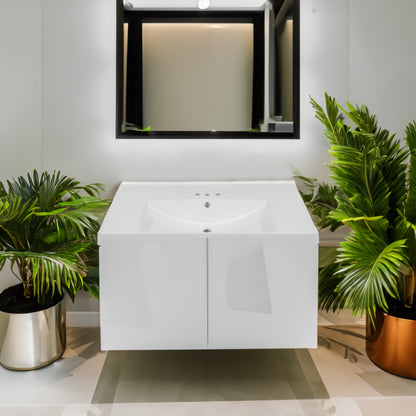 Modern Wall-Mounted Single Basin Vanity with 3-Faucet Holes