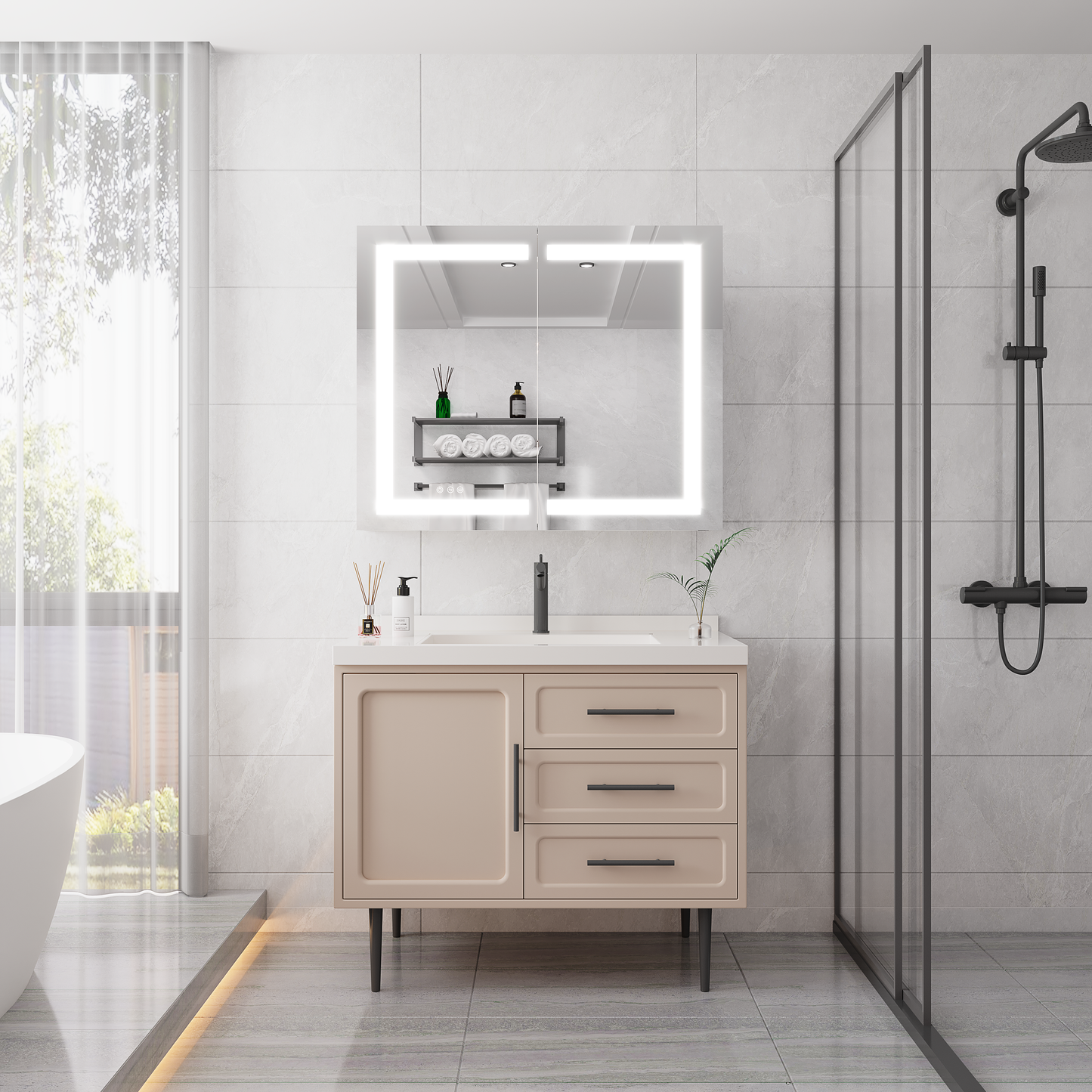 36 x 30 Inch LED Medicine Cabinet with Dimmable Anti-Fog Vanity Mirror
