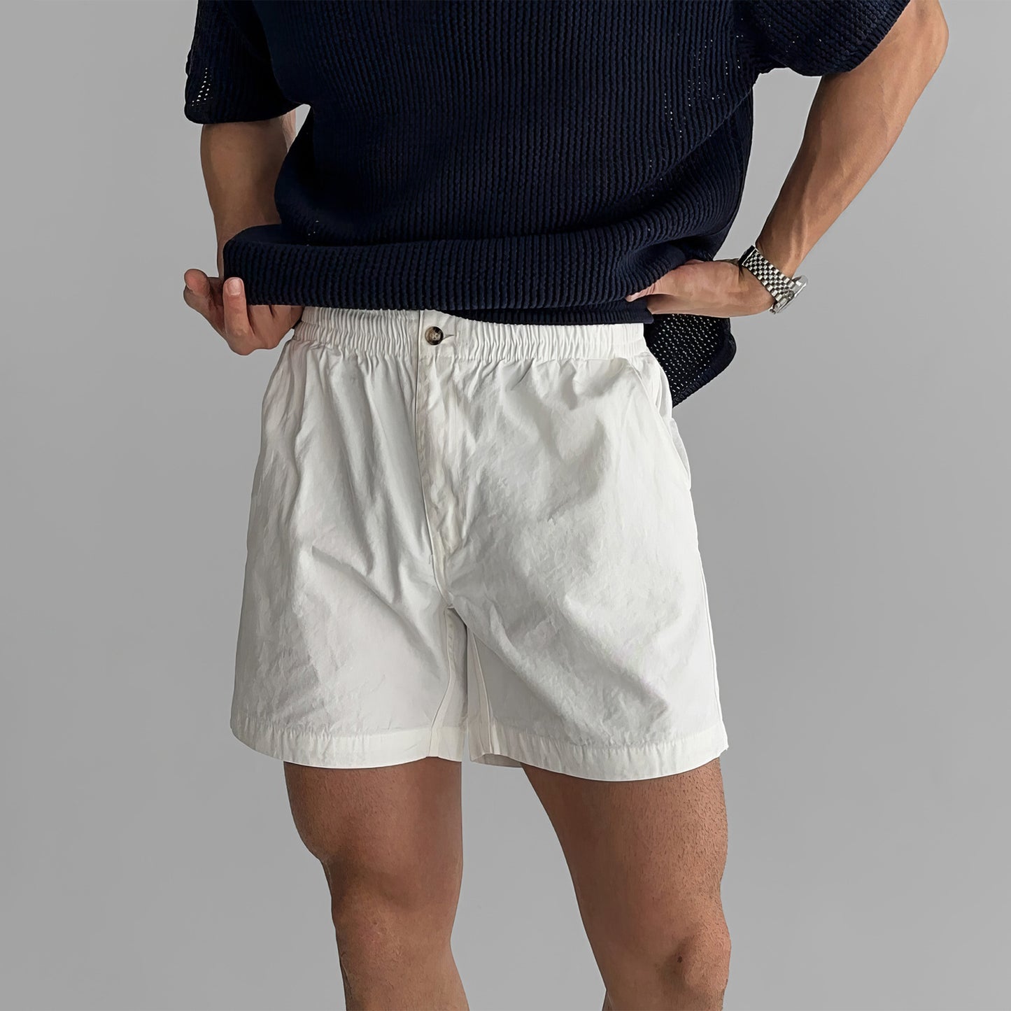 Men's Classic White Summer Shorts – Comfort Elastic Waist Relaxed Fit Cotton Shorts