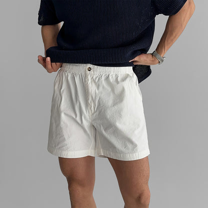 Men's Classic White Summer Shorts – Comfort Elastic Waist Relaxed Fit Cotton Shorts
