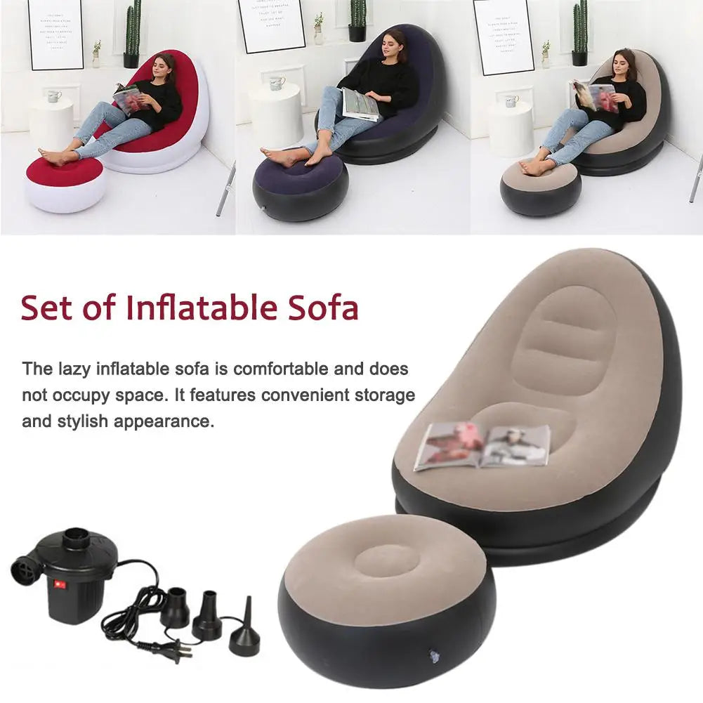 Inflatable Lazy Sofa Chair with Leg Rest | Comfortable Air Mattress Beanbag for Home & Outdoor Use