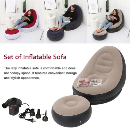 Inflatable Lazy Sofa Chair with Leg Rest | Comfortable Air Mattress Beanbag for Home & Outdoor Use