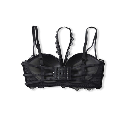 Push Up Padded Lace Bra with Deep V Neck and Thin Straps