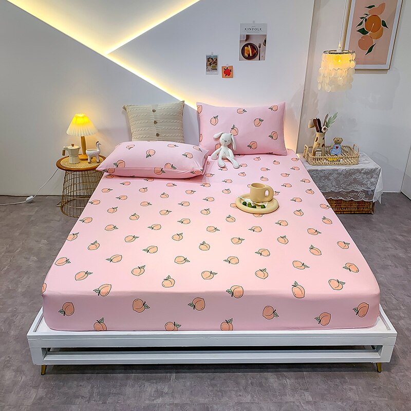 Premium Cotton Elastic Fitted Bed Sheet – Non-Slip Geometric Printed Bed Linen for Queen & King Size Beds