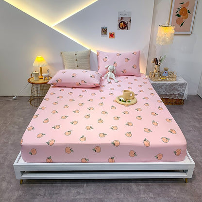 Premium Cotton Elastic Fitted Bed Sheet – Non-Slip Geometric Printed Bed Linen for Queen & King Size Beds