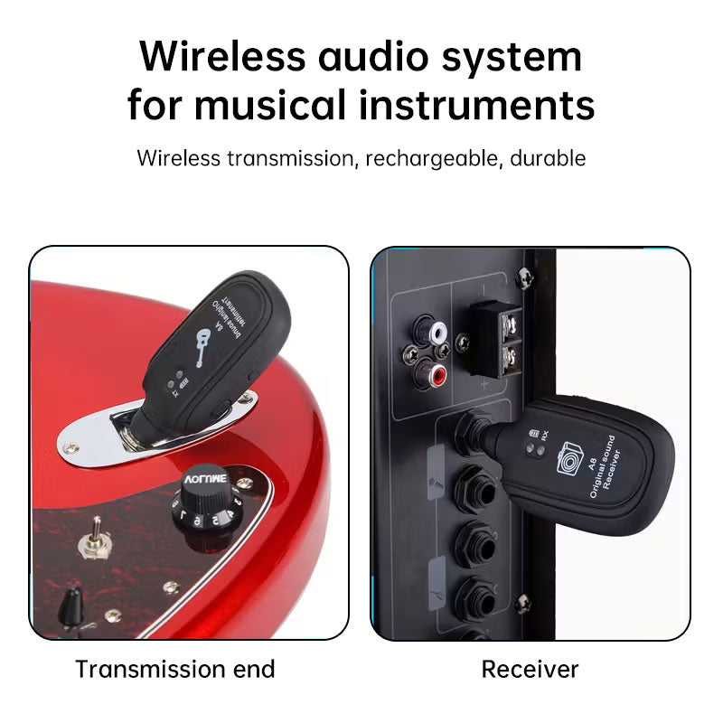 Wireless Guitar Transmitter Receiver System with USB Charging for Instruments
