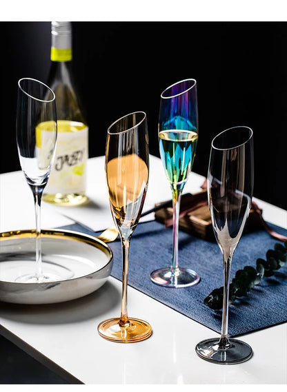Creative Bevel Champagne/Wine Glass Cups with Iridescent Color-Changing Finish