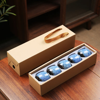 Jian Zhan Master Tea Cups with Egg-Shaped Design and Colorful Glaze