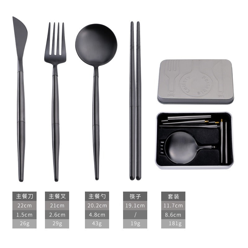 Portable 304 Stainless Steel Cutlery Set - Luxury Folding Knife, Fork, Spoon & Chopsticks