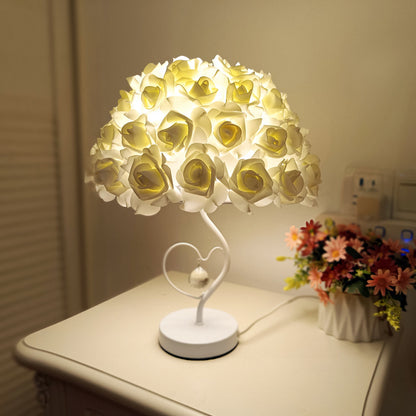 Romantic Rose Flower Heart-Shaped Table Lamp – Elegant Crystal Bedside Light for Wedding & Anniversary Gift