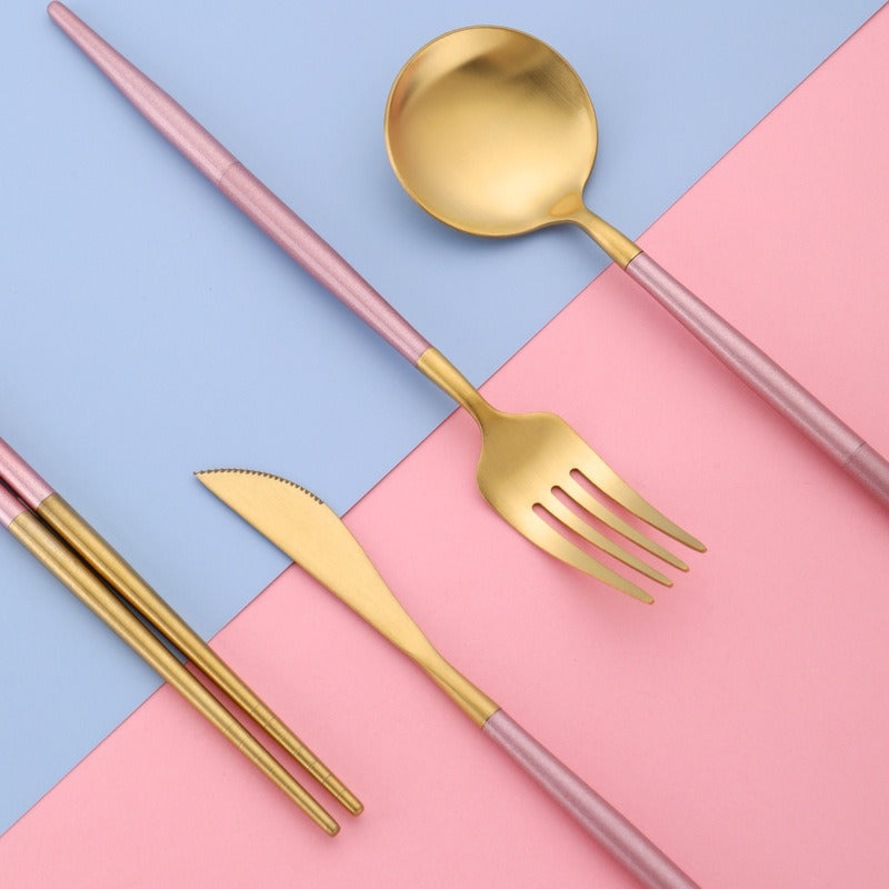 Portable 304 Stainless Steel Cutlery Set - Luxury Folding Knife, Fork, Spoon & Chopsticks